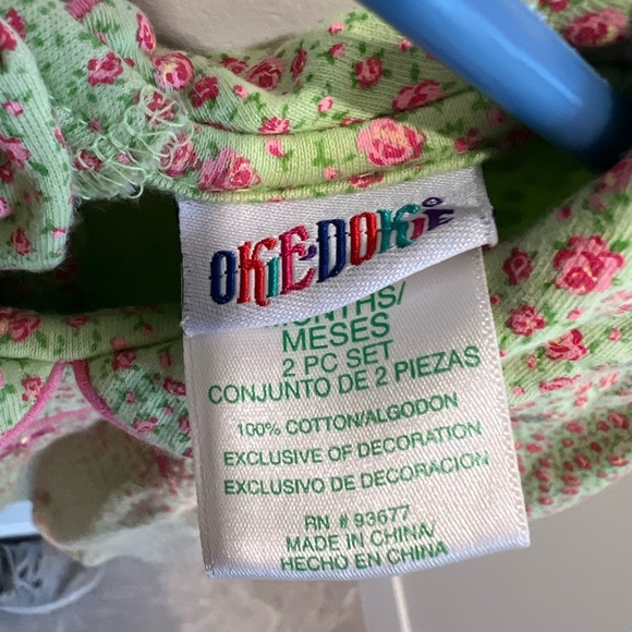 Okie Dokie Green and Pink Floral Smocked Jumpsuit One Piece 12M Baby Girl - Picture 4 of 7